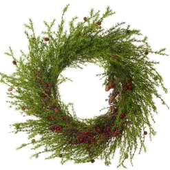 50″ (127Cm) Green Spray And Red Berry Christmas Wreath
