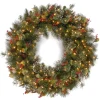 36″ (91Cm) Wintry Pine Pre-Lit Christmas Wreath With Cones, Red Berries & Snowflakes