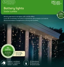 192 Durawise Warm White Battery Icicle Christmas Lights