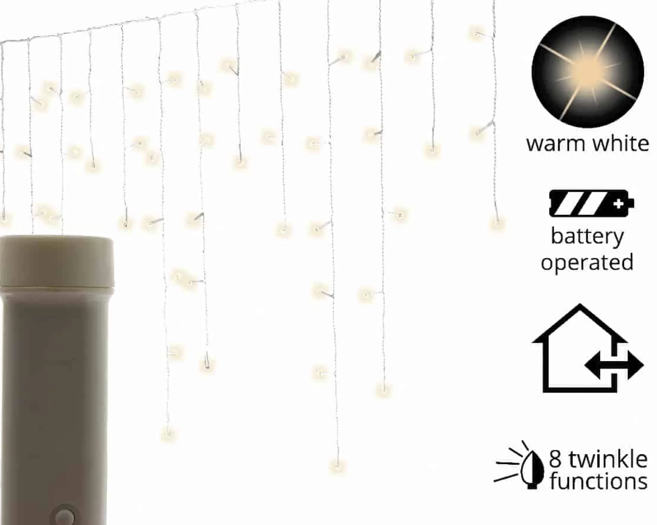 192 Durawise Warm White Battery Icicle Christmas Lights