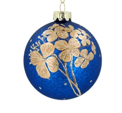 Antique Blue Glass Ball With Gold Flowers