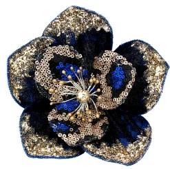 Blue And Gold Sequin Magnolia Clip