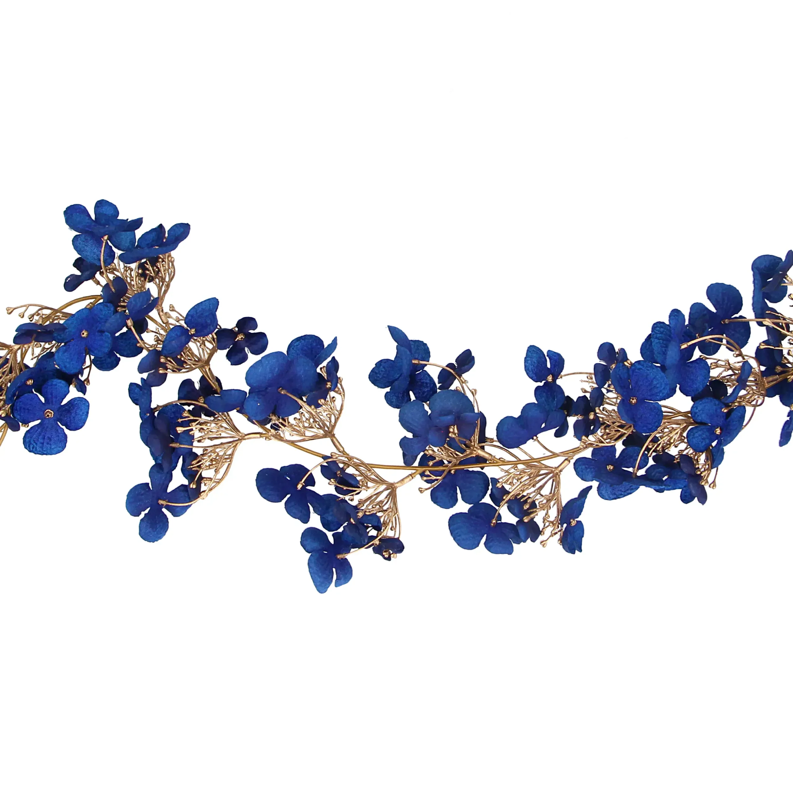 180Cm Blue And Gold Hydrangea Garland