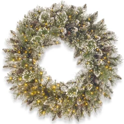30″(76Cm) Glittery Bristle Pre-Lit Christmas Wreath With Pine Cones & 400 Warm White Led Infinity Lights