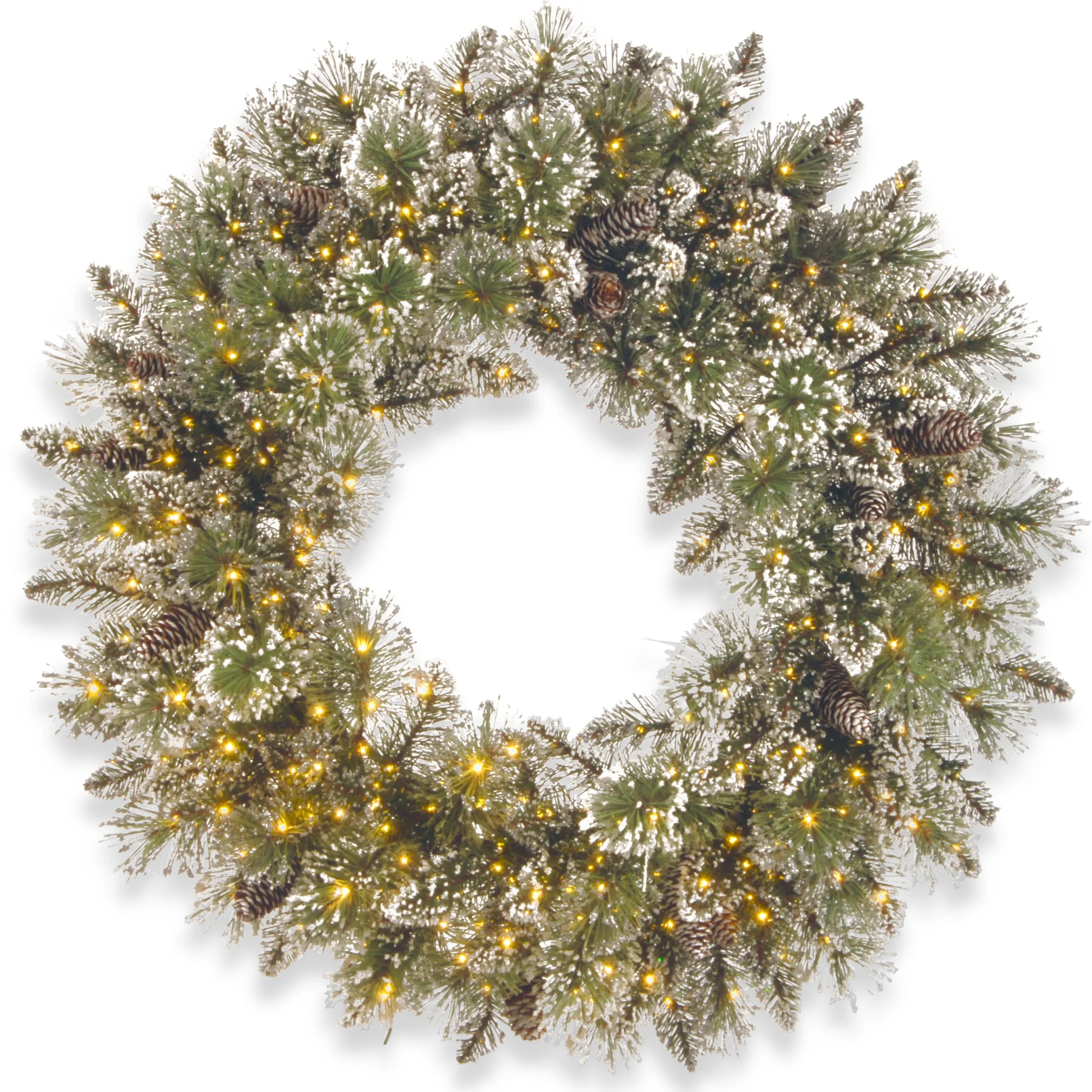 30″(76Cm) Glittery Bristle Pre-Lit Christmas Wreath With Pine Cones & 400 Warm White Led Infinity Lights
