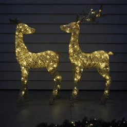 110Cm Gold Glitter Reindeer With 70 Warm White Led Lights