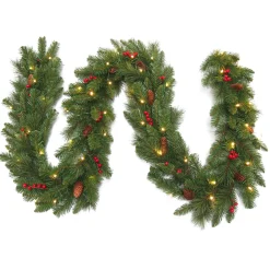 9Ft Everyday Collection Pre-Lit Christmas Garland With Pine Cones & Red Berries