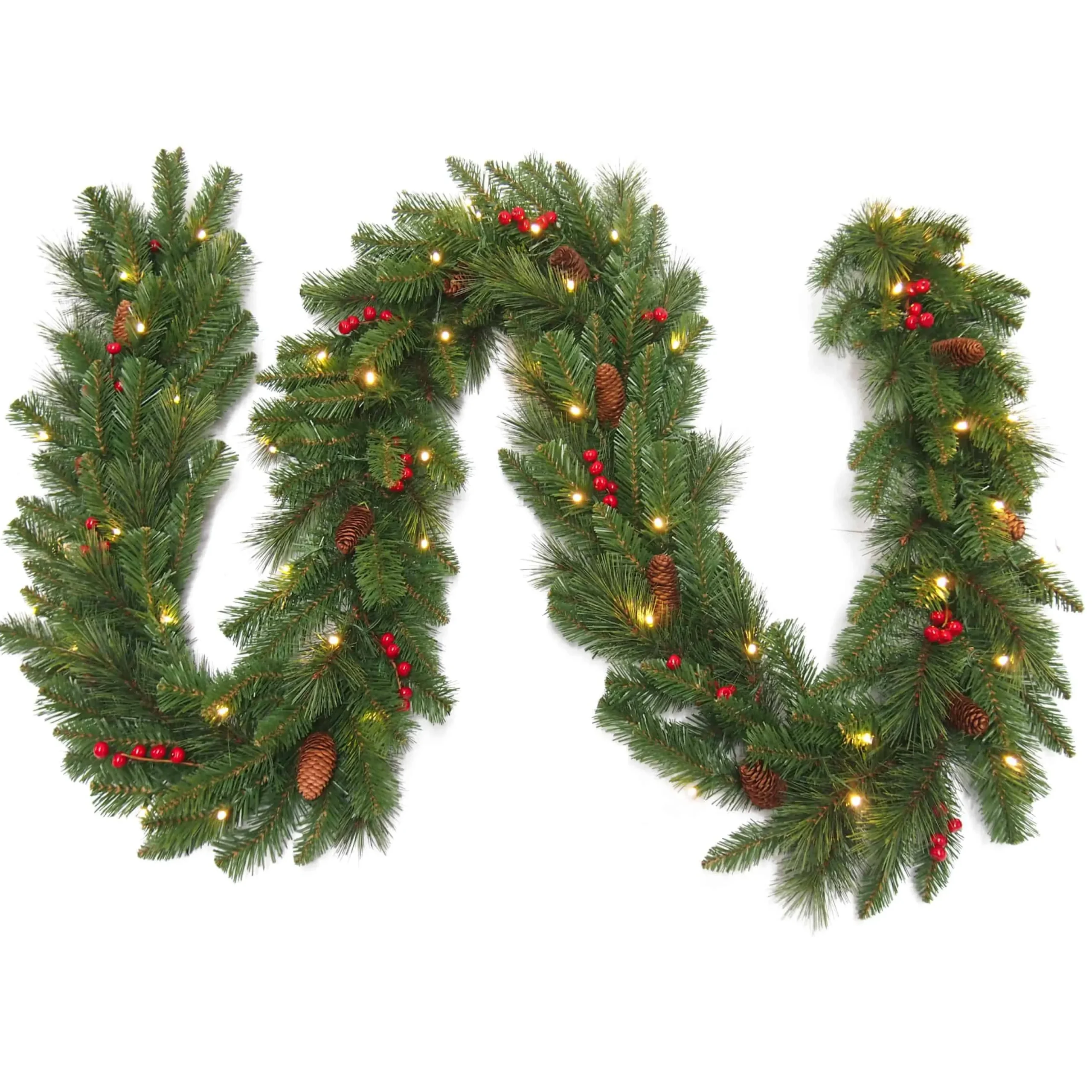 9Ft Everyday Collection Pre-Lit Christmas Garland With Pine Cones & Red Berries