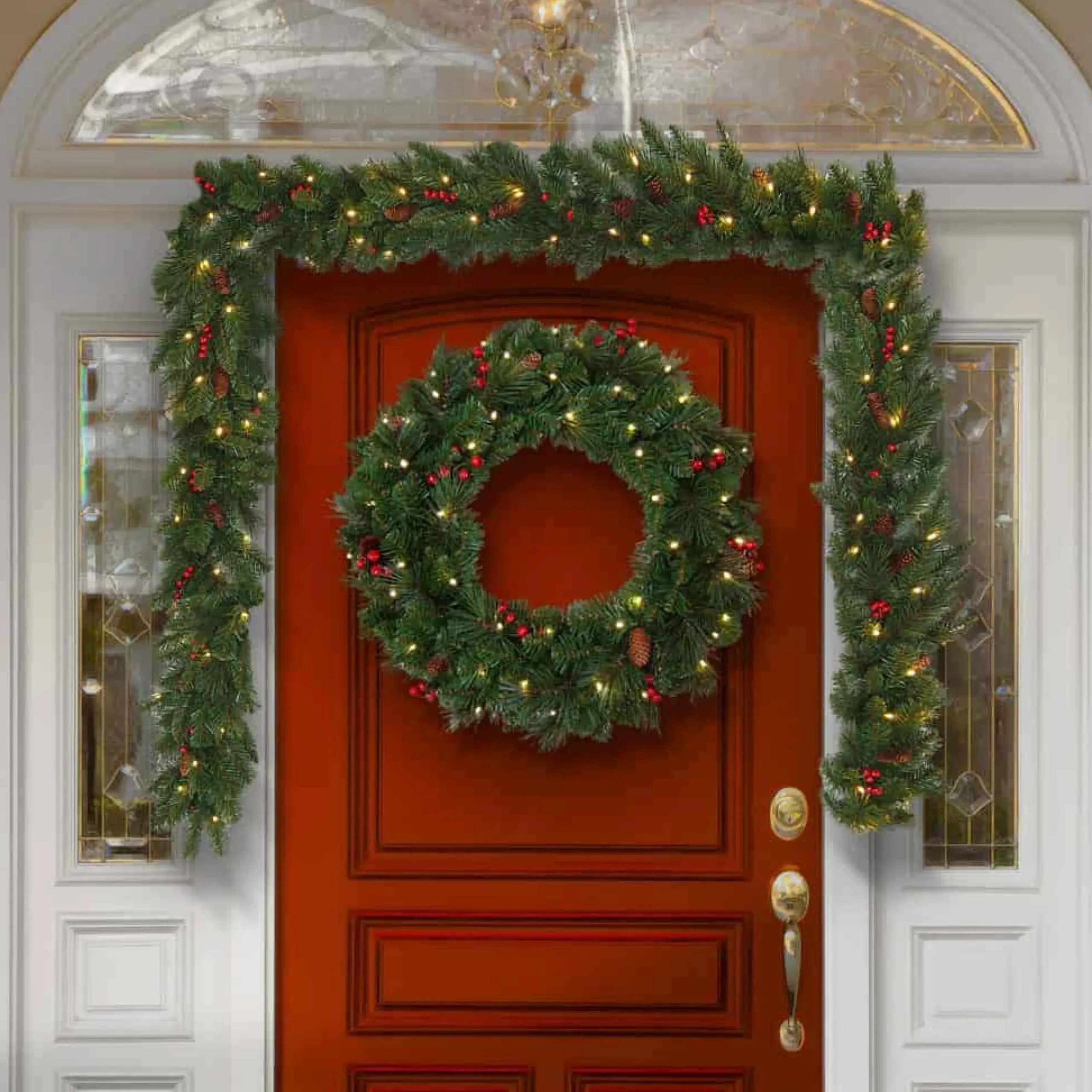 9Ft Everyday Collection Pre-Lit Christmas Garland With Pine Cones & Red Berries