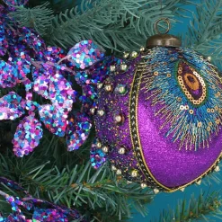 Peacock Purple Glitter Braid Sequin Ball Decor